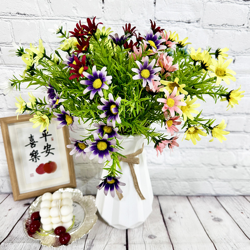 新品仿真5叉15头野菊 餐桌装饰婚庆影楼干花客厅摆件桌面装饰假花