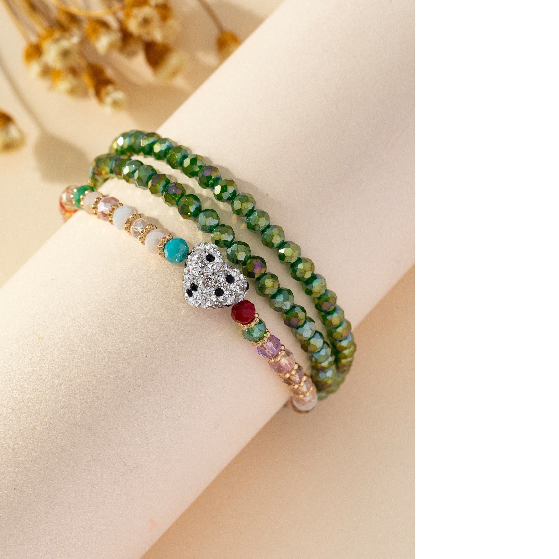 Heart-shaped soft clay diamond ball crystal necklace bracelet, dual-purpose women's niche design, light luxury beaded multi-purpose chain, versatile wholesale Specification image