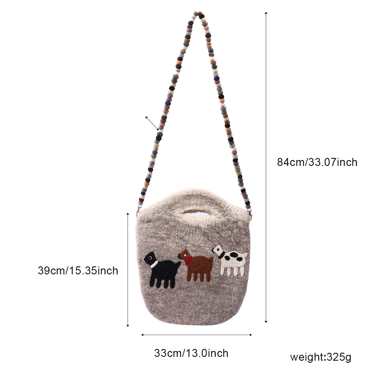 Cute puppy shoulder bag, Nepalese handmade wool felt bag, exquisite three-dimensional animal heavy industry felt bag wholesale Item Picture