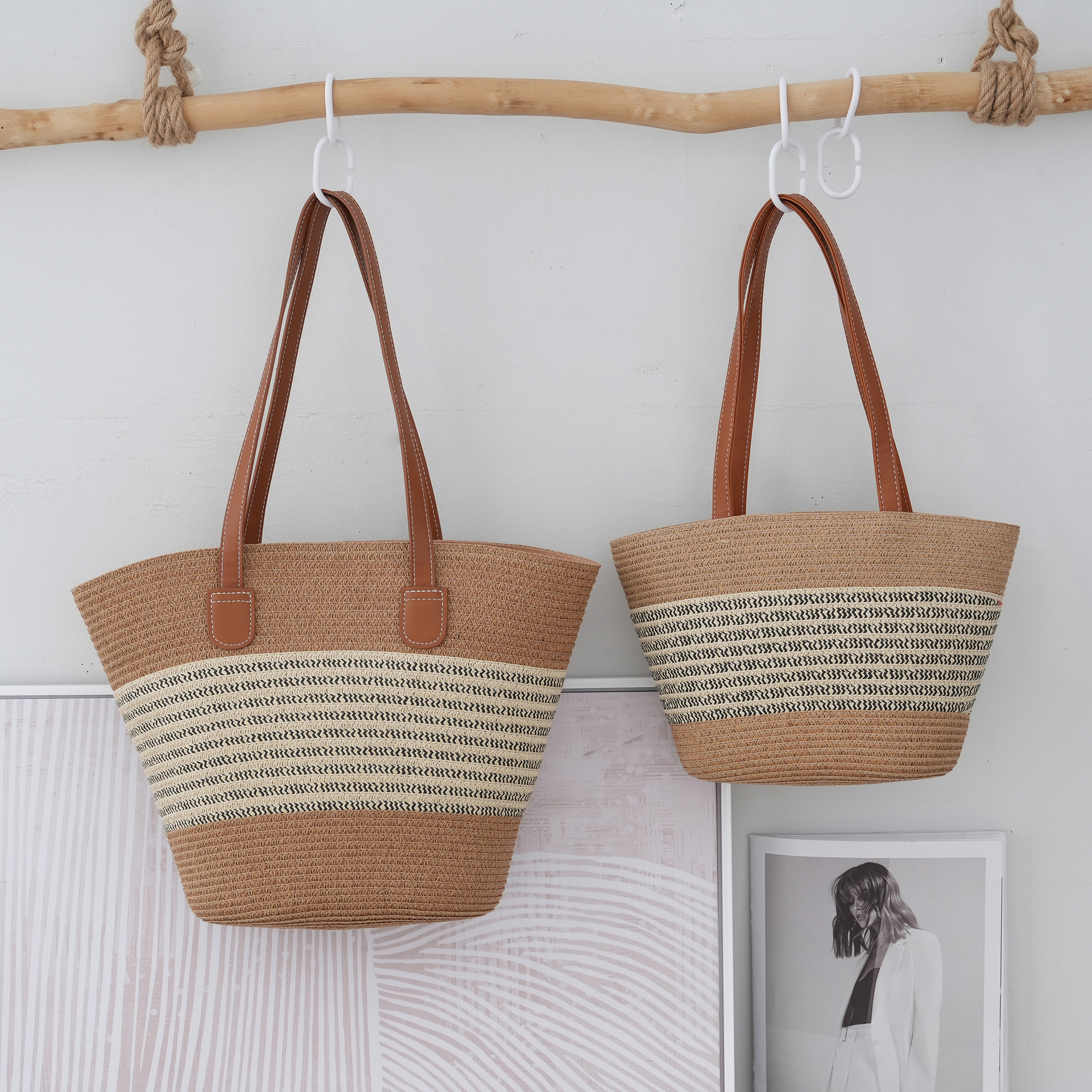 国风锦绣编织单肩包文艺草编小花篮休闲通勤手提包户外大容量夏季