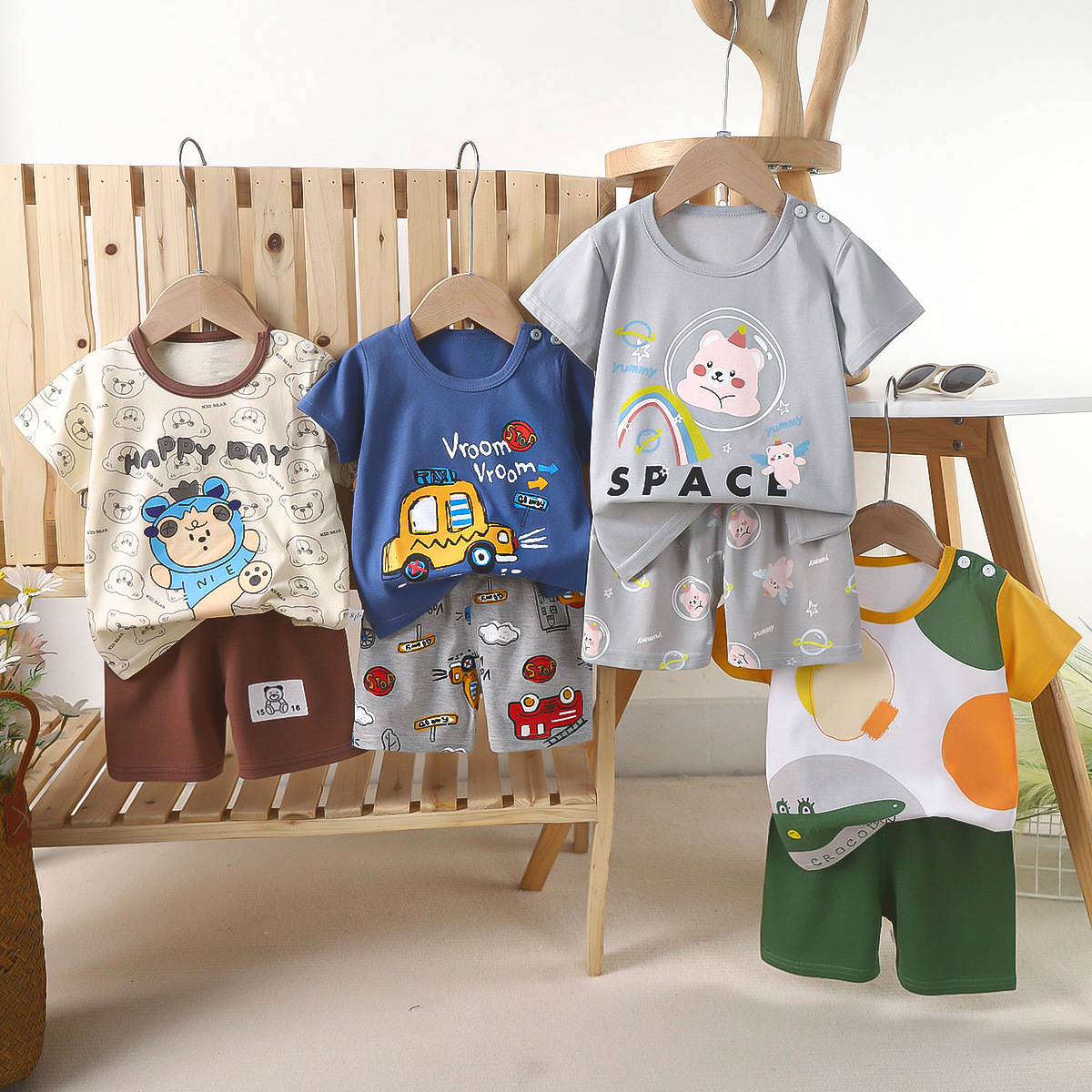 Children's short-sleeved set, summer pure cotton boys' clothes, thin new girls' T-shirts, summer clothes, baby children's clothing