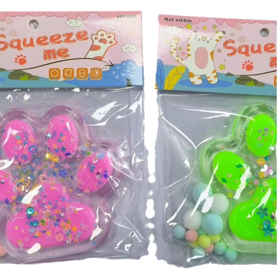 工厂直销TPR软胶透明彩色点滴大号猫爪猫掌萌宠团子卡通减压玩具白底实物图