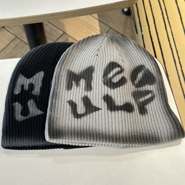 Hip-hop hat, rabbit fur, versatile knitted hat for autumn and winter, trendy Japanese style, sweet and cute, warm headpiece, cold hat with letters Specification image