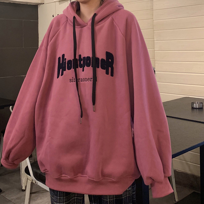 Cross-border American hoodie for women in autumn and winter, with fleece, thickened, loose, large size, stylish and youthful, versatile pullover and hoodie for delivery full figure