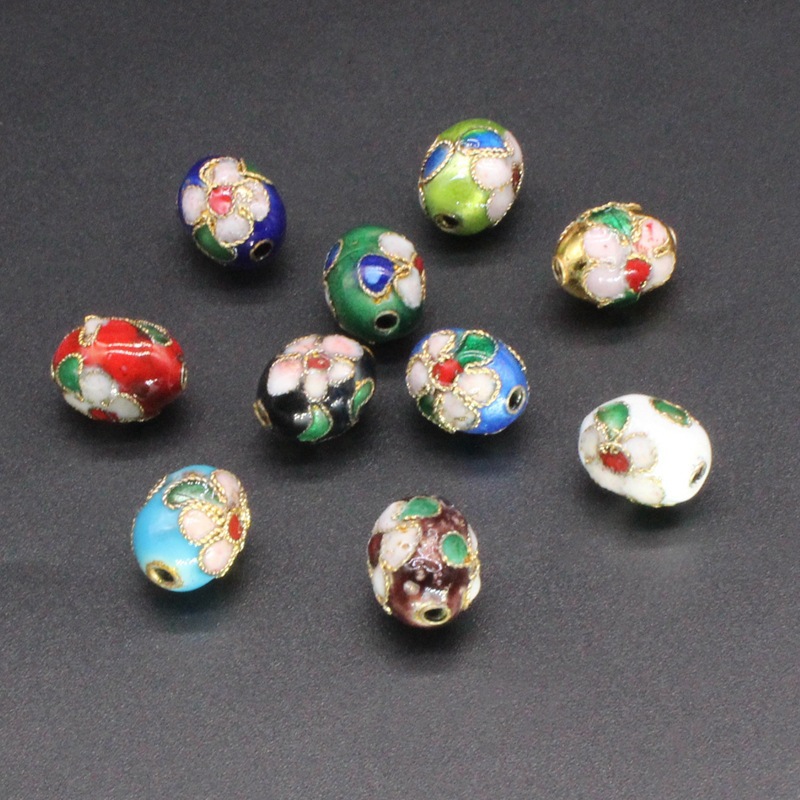 Traditional high-temperature cloisonne enamel flower silver blue DIY jewelry accessories, cloisonne 10*12 egg beads