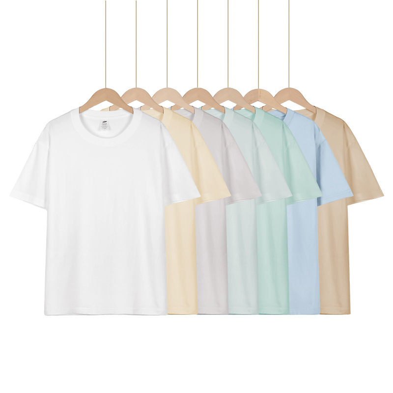 Japanese 230g heavy pure cotton short-sleeved T-shirt, a versatile round-neck off-the-shoulder top for women, solid color half-sleeved wholesale T-shirt for men Specification image