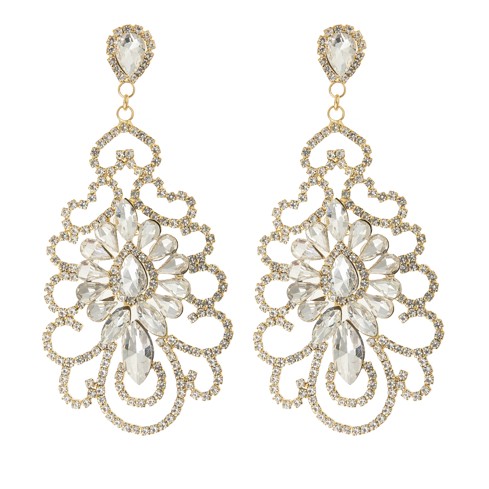 European and American style earrings with a sense of design, hollowed-out rhinestone earrings, luxurious and exquisite diamond-encrusted earrings, versatile earrings for brides, wedding parties and banquets