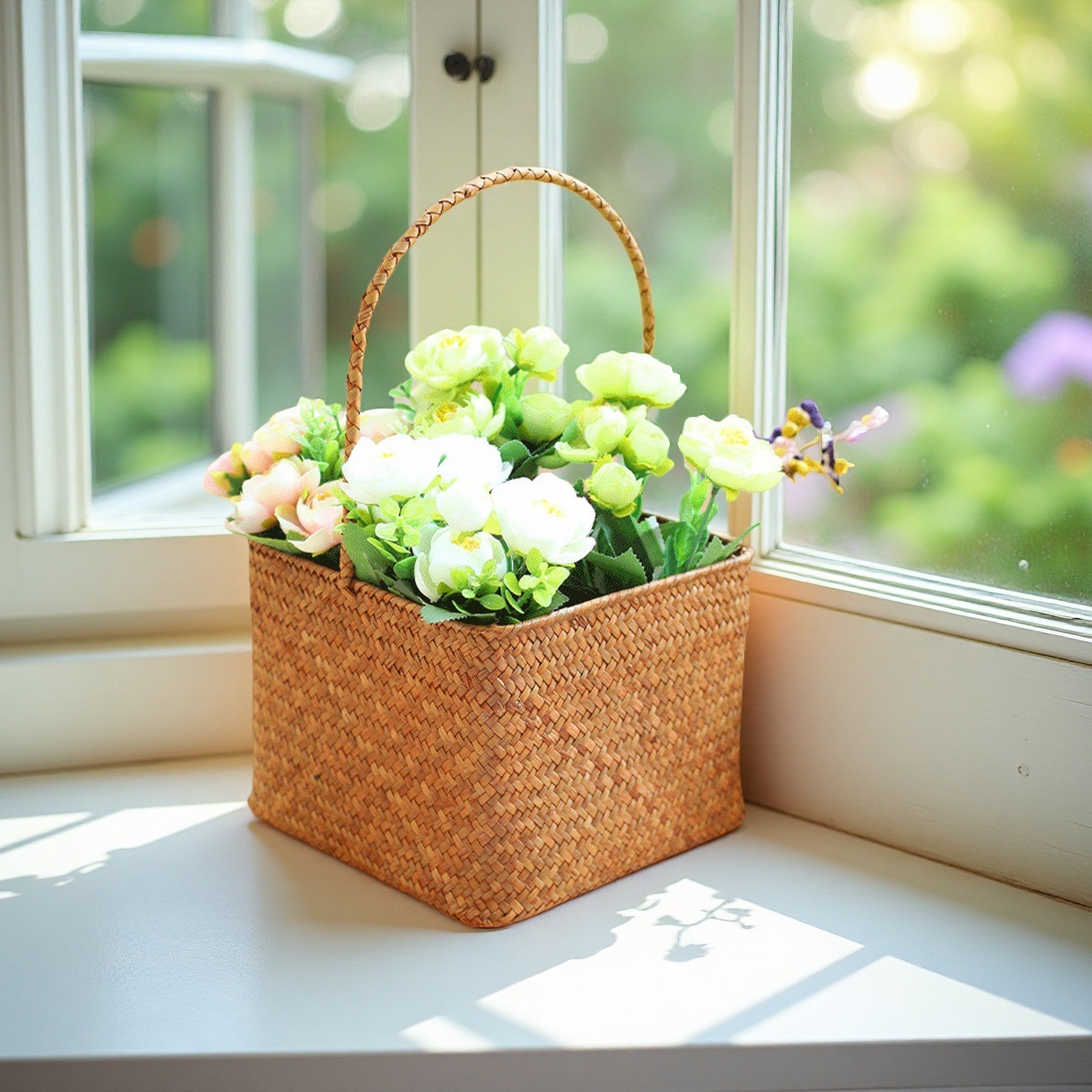 日式野餐篮藤海草编织插花篮婚礼喜糖装伴手礼杨梅手提篮子收纳筐产品图