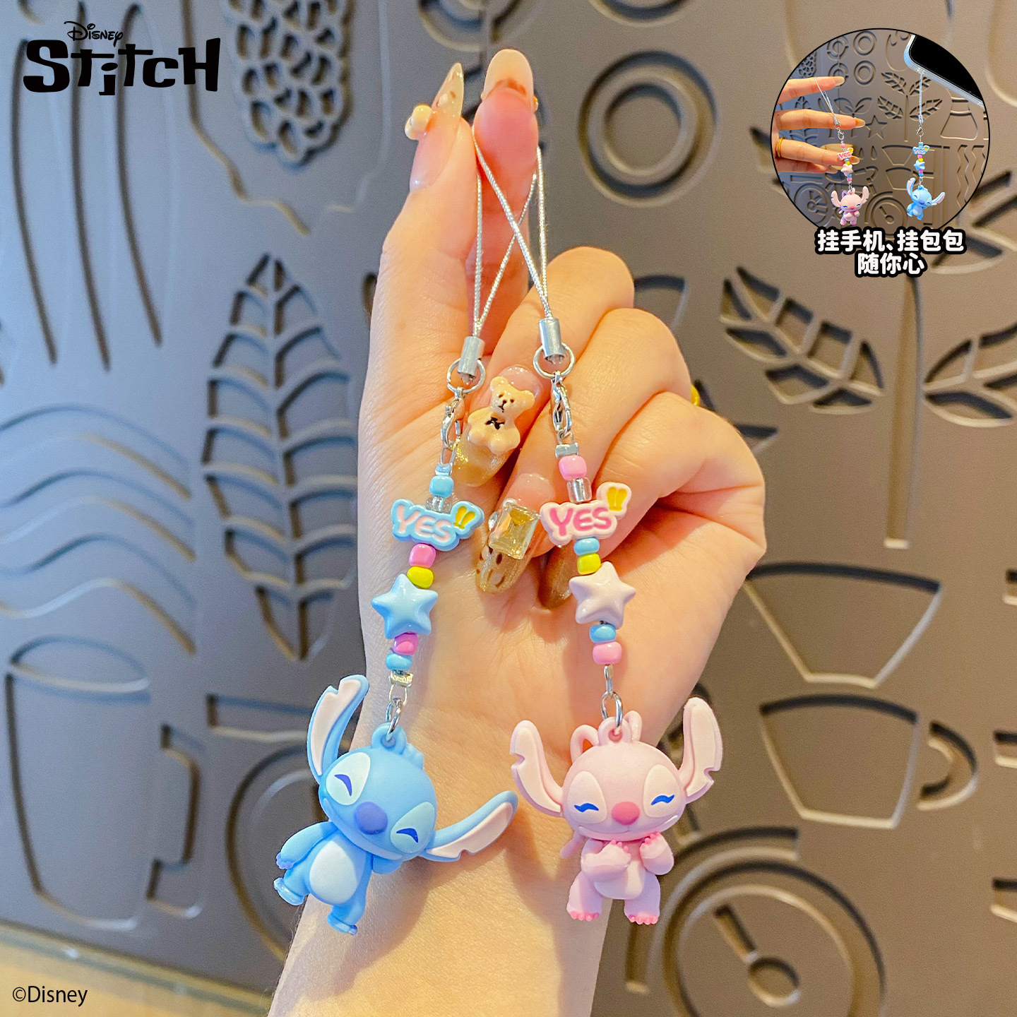 Official Stitch Little Nose Ga couple keychains, cute and exquisite female mobile phone chain figurines, key chains, bags and pendants details Picture