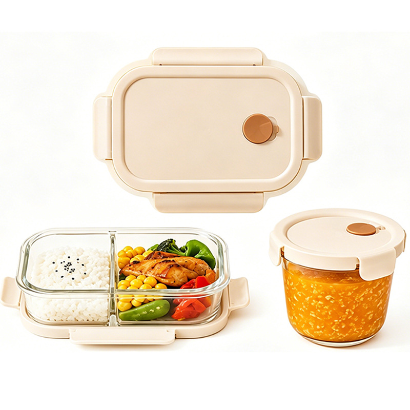 High borosilicate glass lunch boxes, fresh-keeping boxes, sealed microwave heating lunch boxes, fruit boxes, suitable for office workers and students to carry meals Specification image
