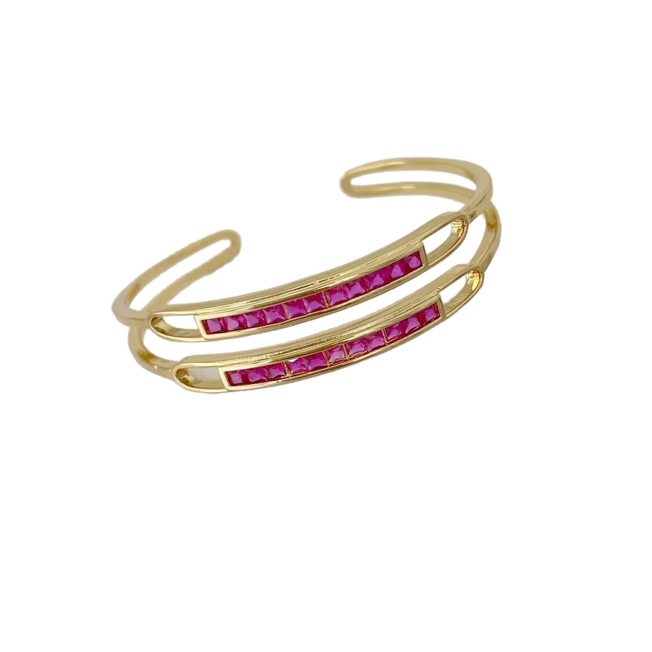 Wholesale of simple double-layer bracelets for women in European and American style, with zircon inlaid in color and French-plated 18K gold Item Picture