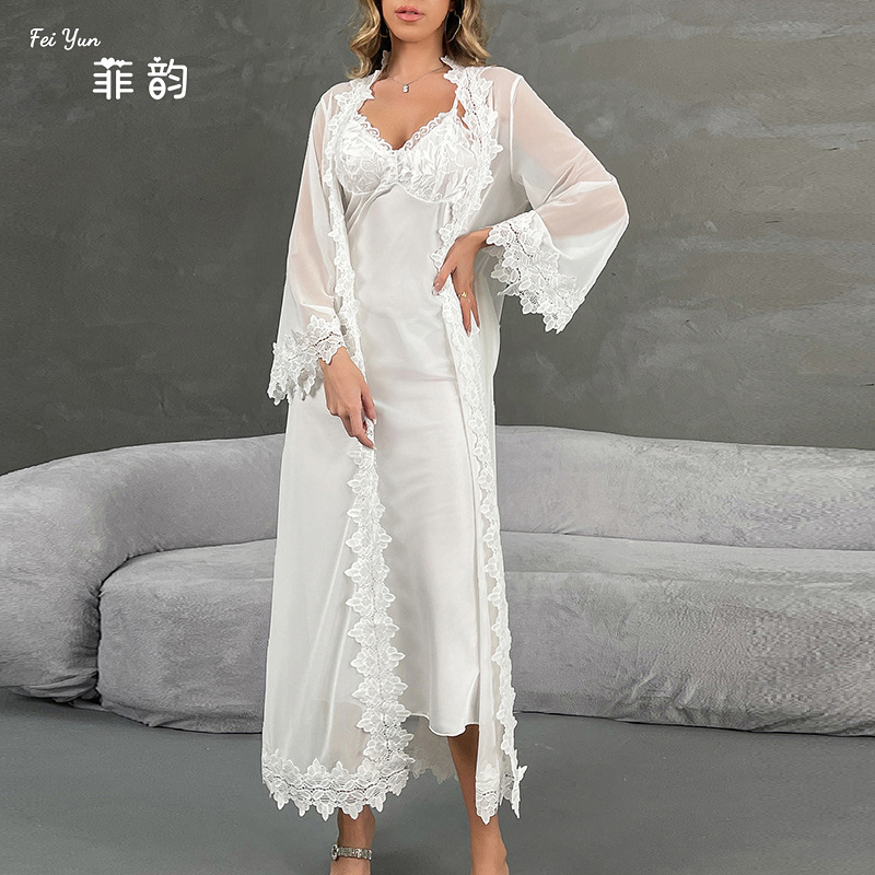 New European and American morning gown, sexy nightgown, backless temptation, ice silk comfortable outer gown, pajamas, women's home set 846 Application Scenario