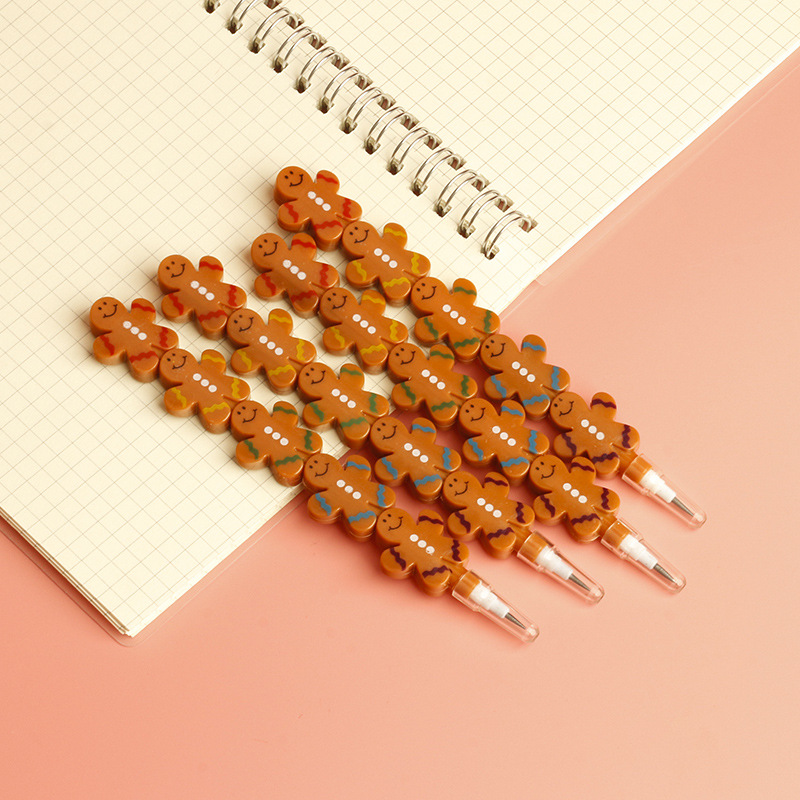 Korean fresh and light coffee-colored small cookie folding pen, creative student cartoon stationery, doll-shaped pencil Specification image