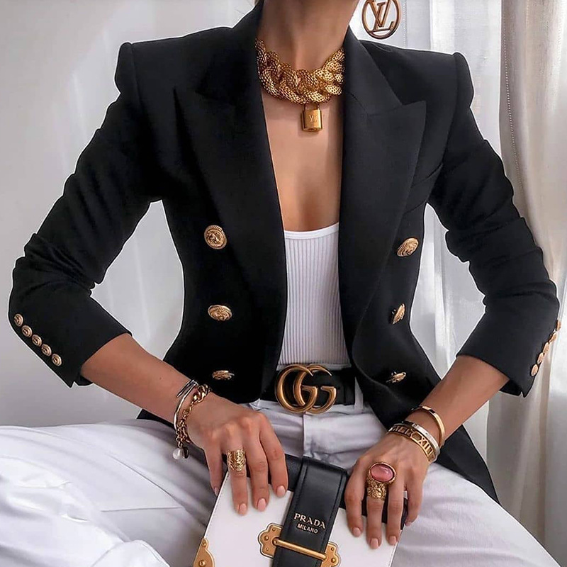 FC996 in stock for 2025, a slim solid color fashionable casual suit short jacket for women from Amazon, Europe and America details Picture