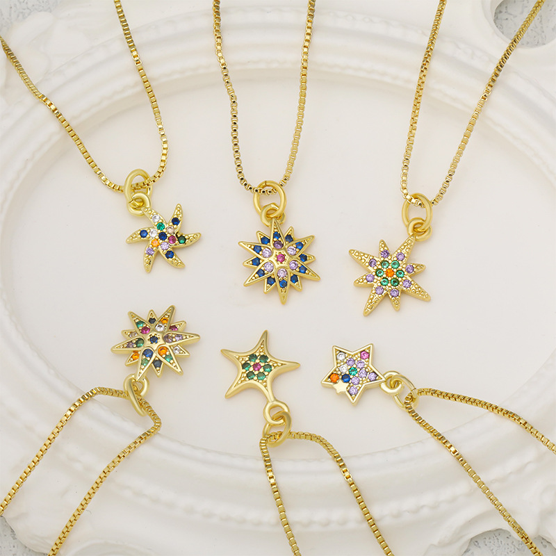 New cross-border Japanese and South Korean round zirconium five-pointed star pendant necklace accessory, fashionable and trendy DIY high-end necklace Application Scenario