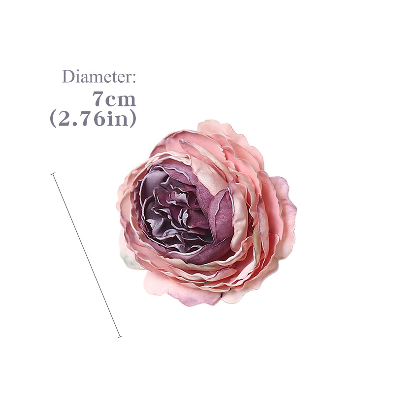 高级焦边牡丹仿真花头复古渐变多色手工DIY发饰胸花配件假花批发白底实物图