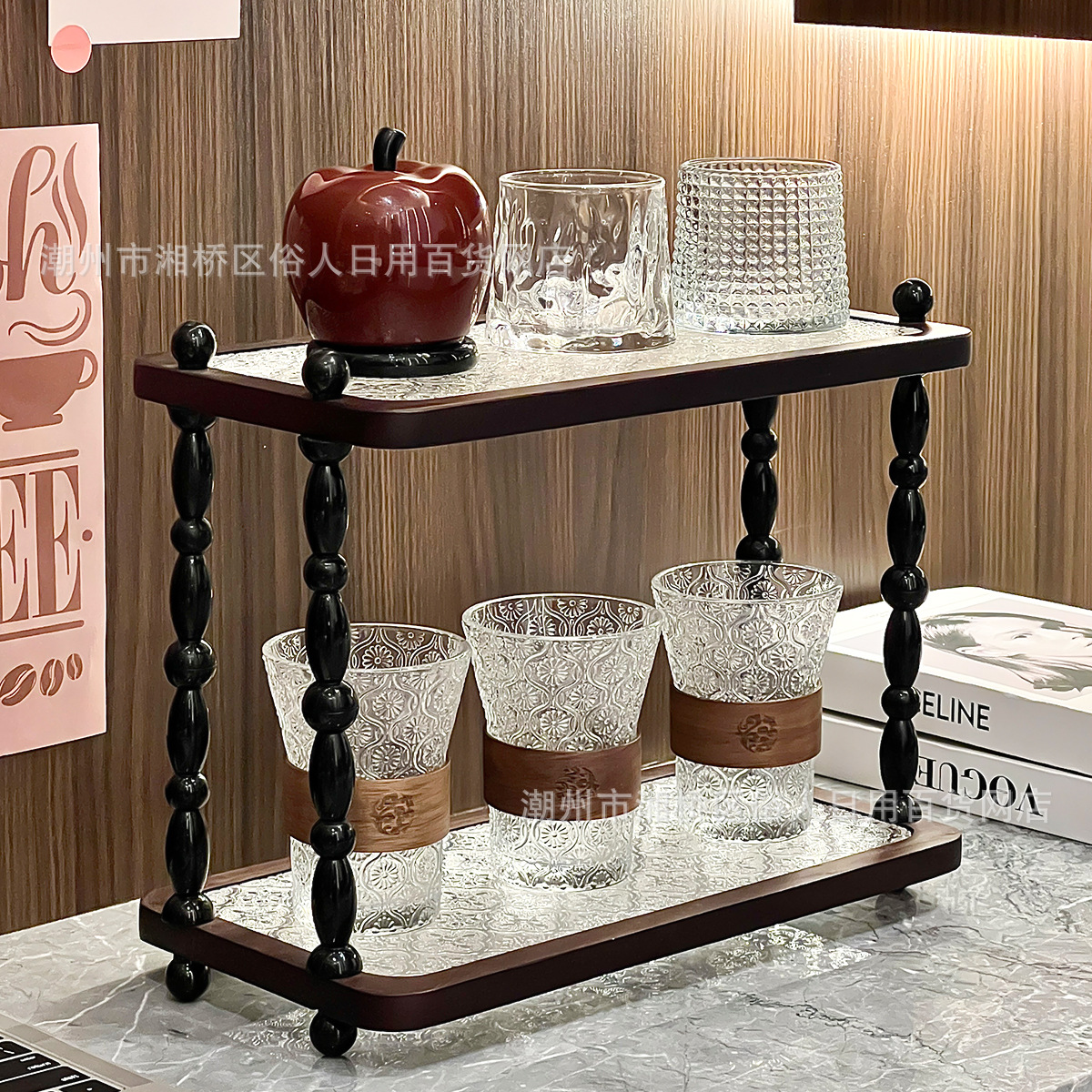 ججججود من خشب الحي المجهز، يمكن تحريكه بفتحات متعددة الطوابق من أجل عرض كأس الماء Specification image