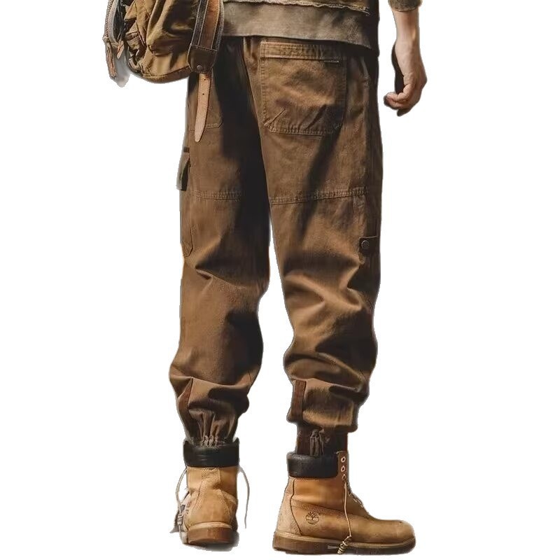 Retro American men's autumn and winter heavyweight workwear long pants, trendy Hong Kong-style versatile loose, tight-fitting Harem pants for men Item Picture