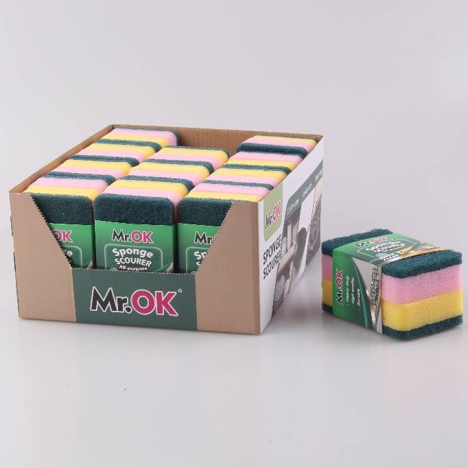 Mr.OK factory direct supply sponge scouring pads, double-sided cleaning sponges, kitchen cleaning sponges, dishwashing sponges, pot scrubbing sponges details Picture