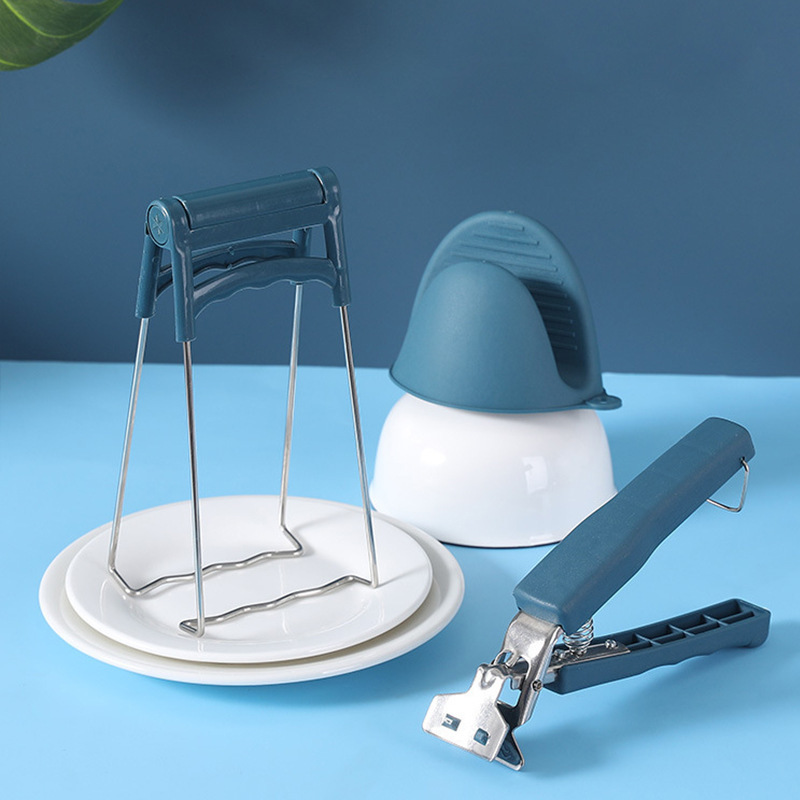 防烫夹厨房提盘器取碗夹砂锅取碗神器防滑垫不锈钢厨房硅胶三件套产品图