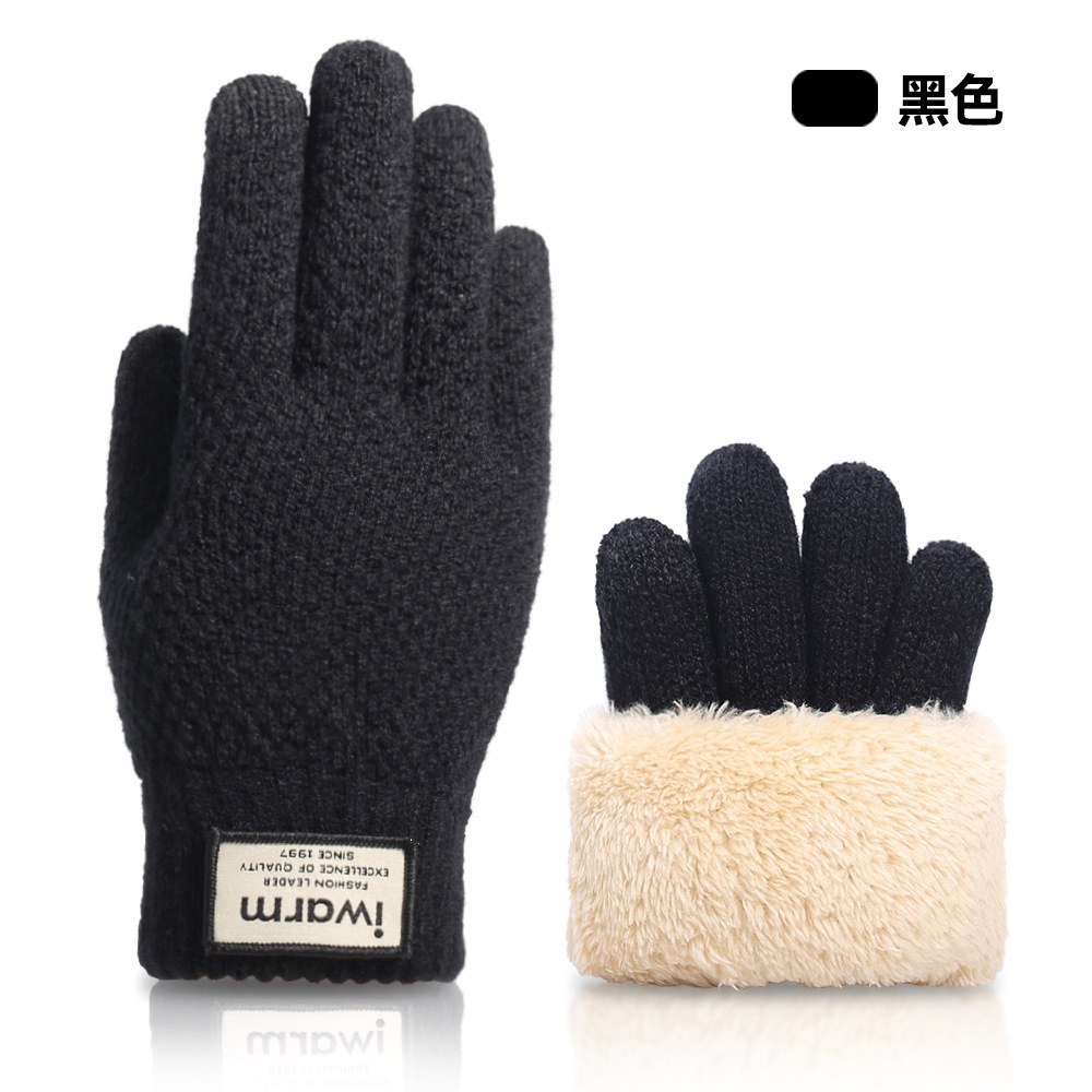 Autumn and winter touch screen gloves for men, double-layer thickened warm woolen knitted gloves for cross-border use details Picture