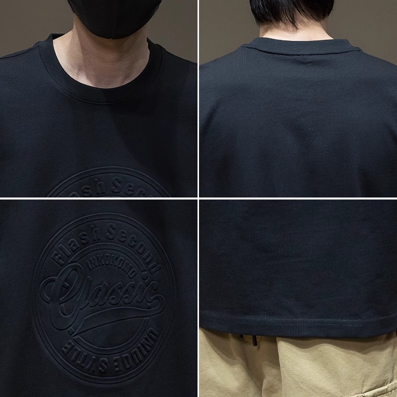 Negro heavy pound manga corta camiseta hombre plus fat plus tallas hombre verano acero estampado tridimensional holgado cuello redondo top trendy Application Scenario