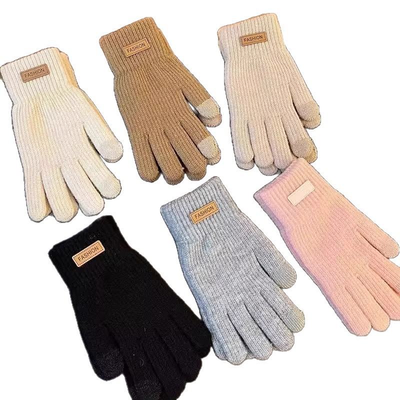 Five pairs of colorful knitted touch screen cycling armbands for women in winter, Korean version plush warm gloves for autumn and winter Item Picture