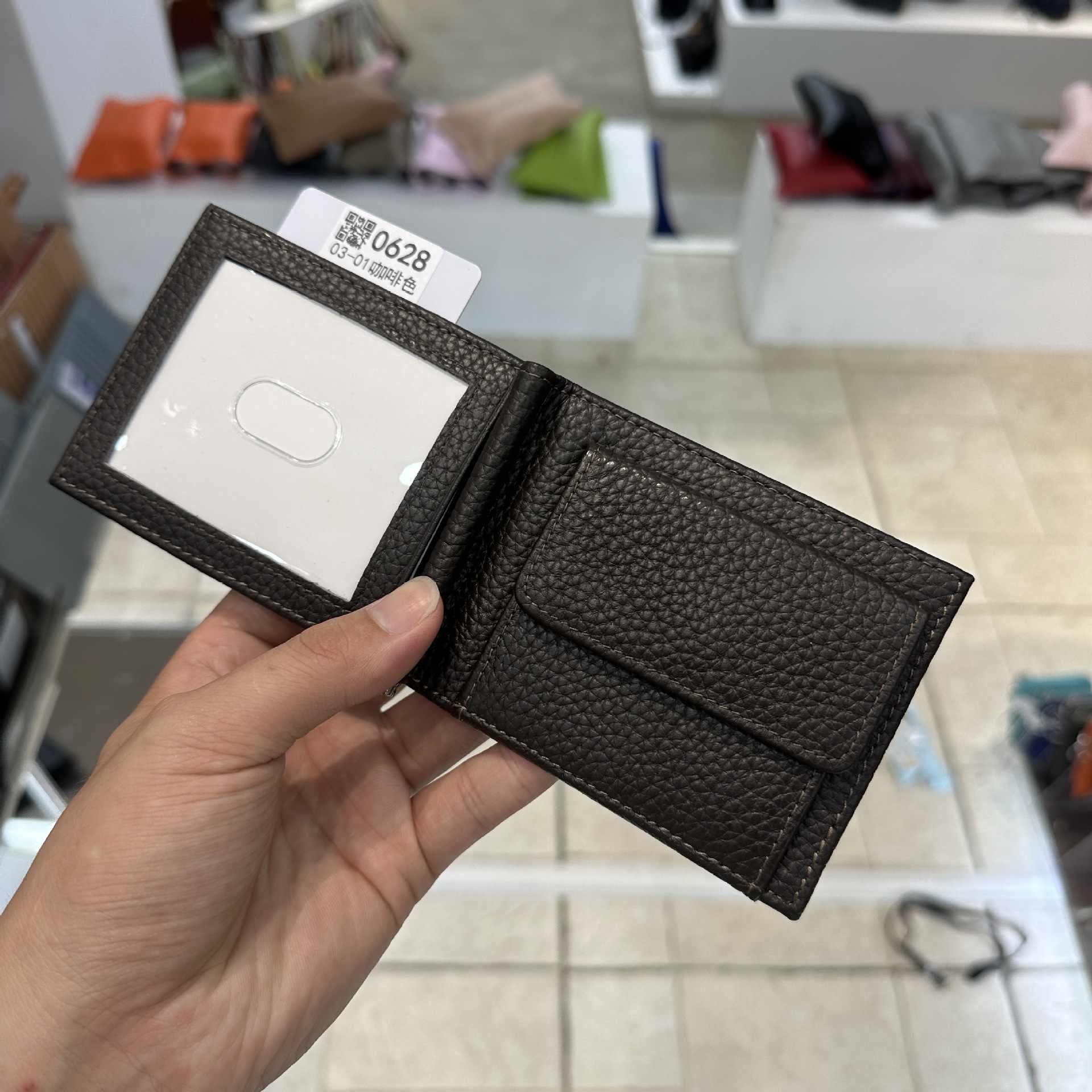 Us Dollar Wallet With A Top Layer Of Cowhide And Lychee Pattern, Coin Pocket, Fully Transparent Mirror Window, Card Case, Multi-Slot Coin Purse, Original Factory Item Picture