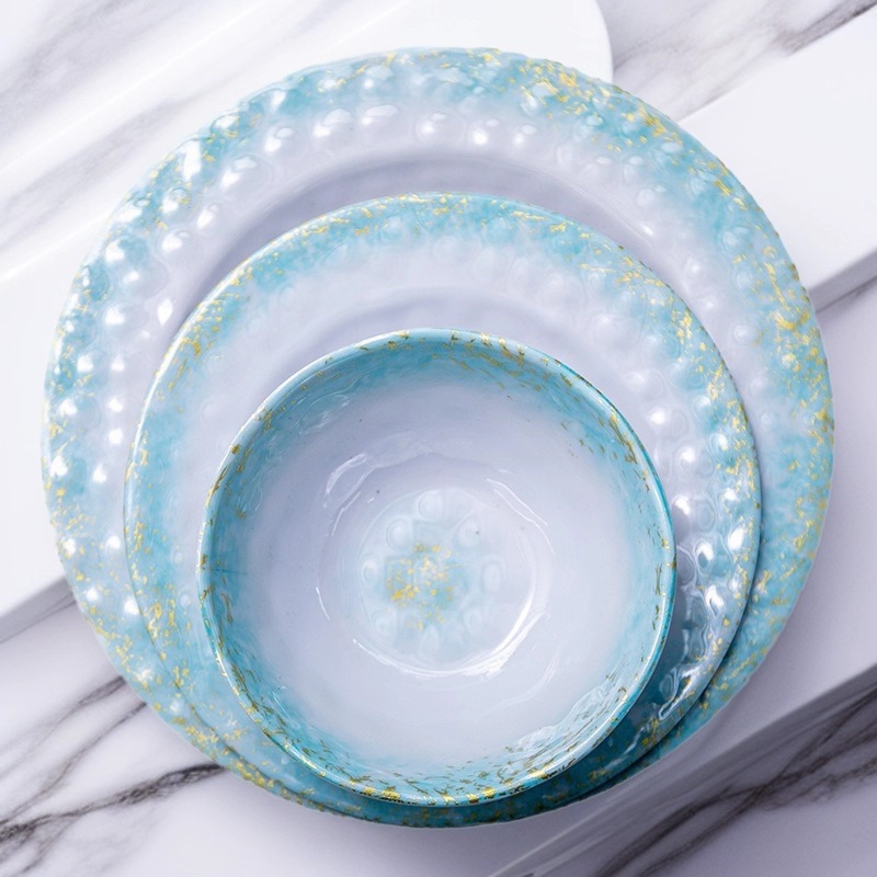 High-end A5 melamine tableware for foreign trade, restaurant and hotel, high-end feel, embossed pattern pasta plates, Western salad steak plates full figure