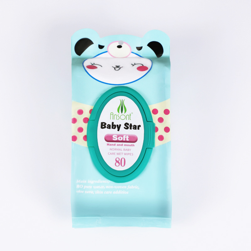 Natural Anshengtang 30 or 80 pieces foreign trade English Frog Wet wipes for infants and toddlers, baby hand and mouth cleaning wet wipes Specification image