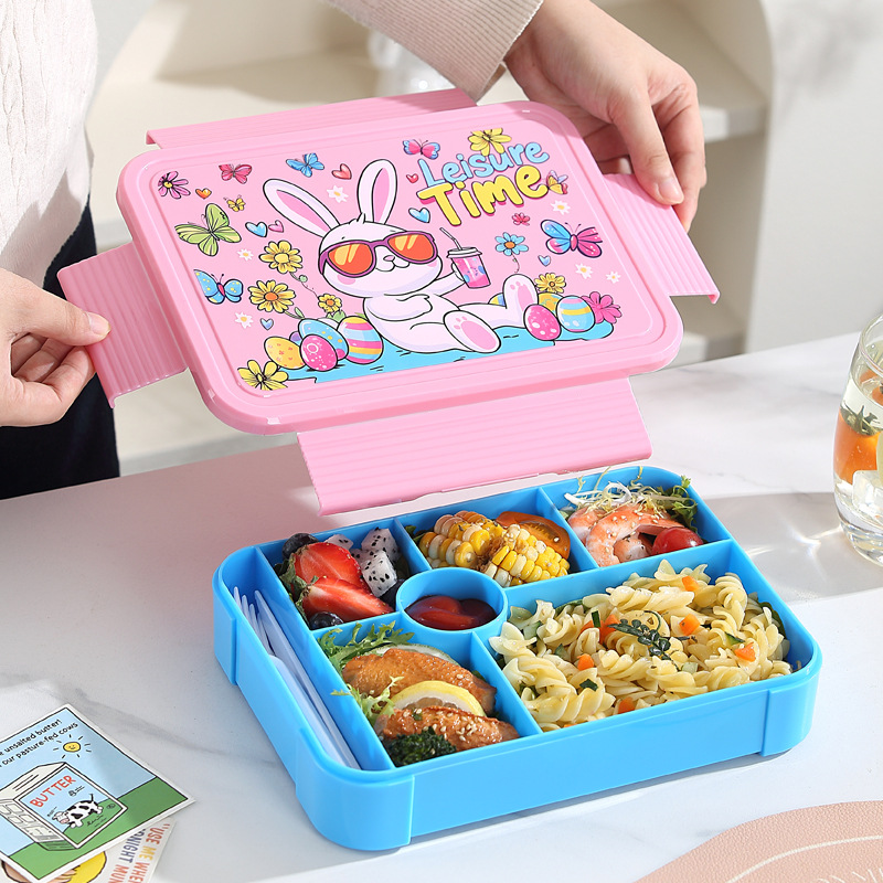 亚马逊分隔饭盒小学生专用食品级儿童分格便当卡通餐盒四格蘸料盒 details Picture