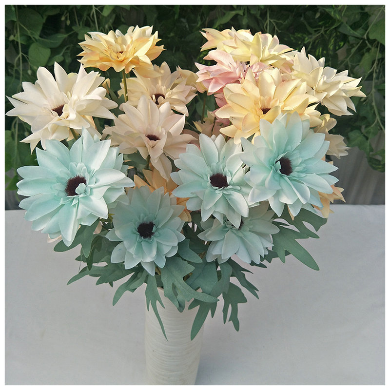 仿真三头大丽花 婚庆客厅家居样板间装饰3头大丽菊 绢布假花干花
