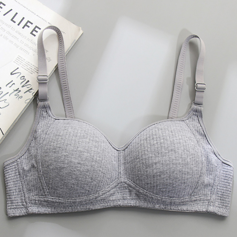 侧收防下垂内衣女无钢圈大学生高中少女文胸小胸聚拢纯棉胸罩bra细节图