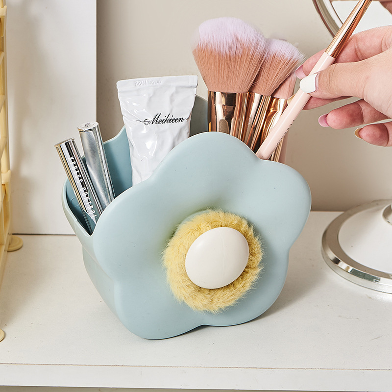 Flower makeup brush storage box, wall-mounted home bathroom, dressing table, desktop, comb and toothbrush, cute cartoon storage box Specification image