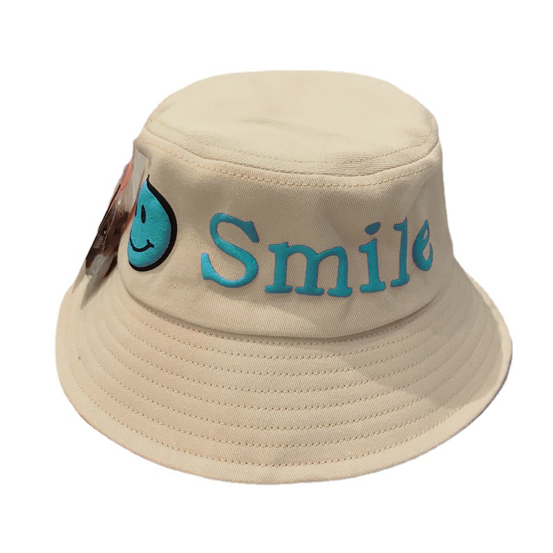 Children's spring and autumn fisherman hats, fashionable basin hats for big kids, cute and super adorable wide-brimmed hats for boys and girls with smiling faces and sun protection Item Picture