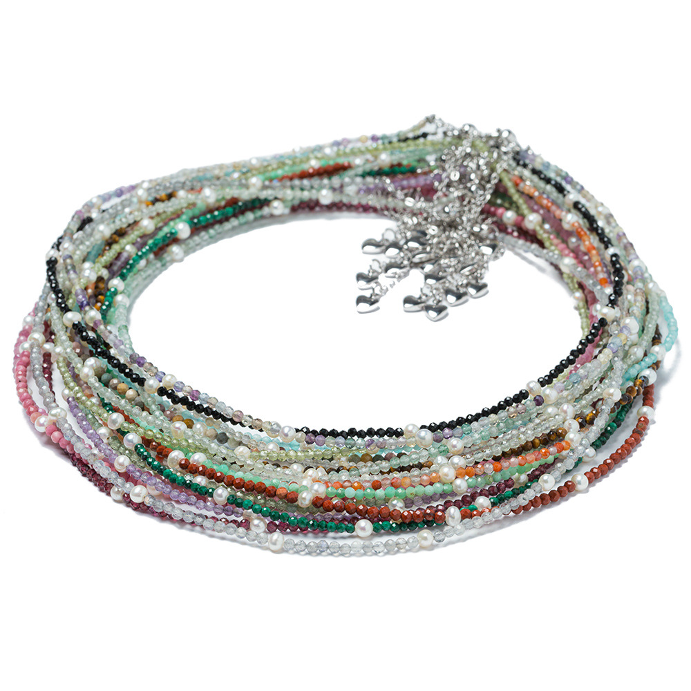 2mm cristal natural color collar de cuentas mujer diseñador piedra natural perlas perlas perlas gargantilla accesorios de moda