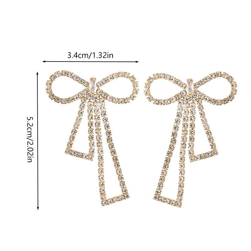 European and American cross-border Korean version hollowed-out bow rhinestone earrings, feminine, light luxury and sweet banquet diamond-encrusted earrings wholesale Specification drawing