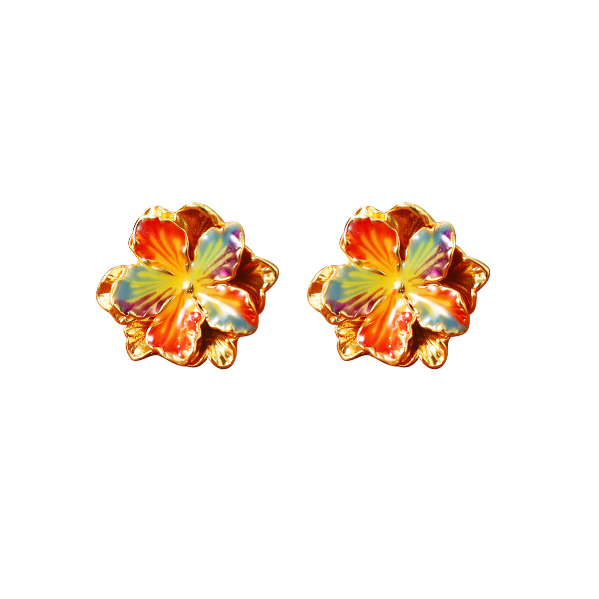 Retro high-end colored ear rings, enamel oil painting series earrings, Van Gogh Monet, niche fashion, versatile earrings for women Item Picture