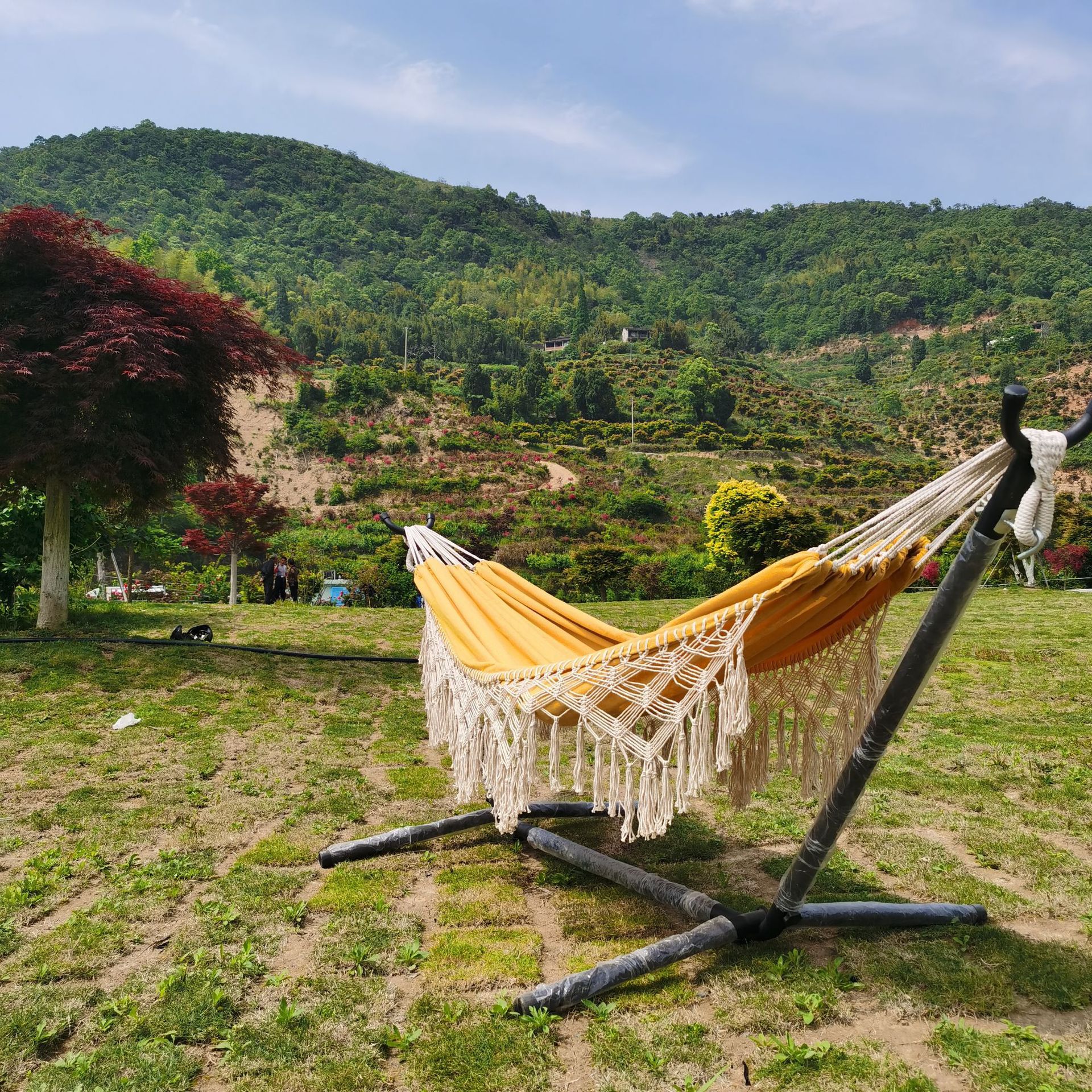 ins黄色流苏双人帆布吊床 波西米亚风摄影道具户外室内 户外吊床