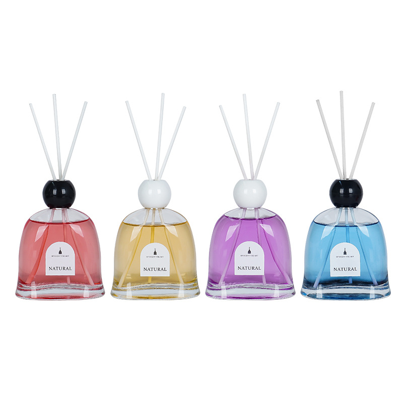 Macaron ins colored transparent glass flameless aroma diffuser for home use with rattan for indoor long-lasting odor removal Item Picture