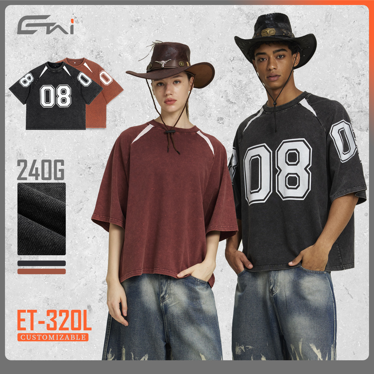 ETAI men's summer pure cotton 240G heavy-duty washed men's T-shirt, American trendy brand, youth sportswear and casual short-sleeved