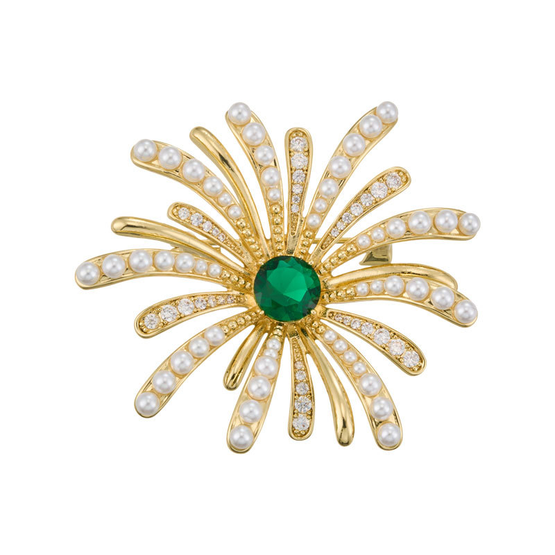 The light luxury and high-end starlight fireworks brooch features an original design of copper alloy, real gold electroplating and zircon imitation pearl Item Picture