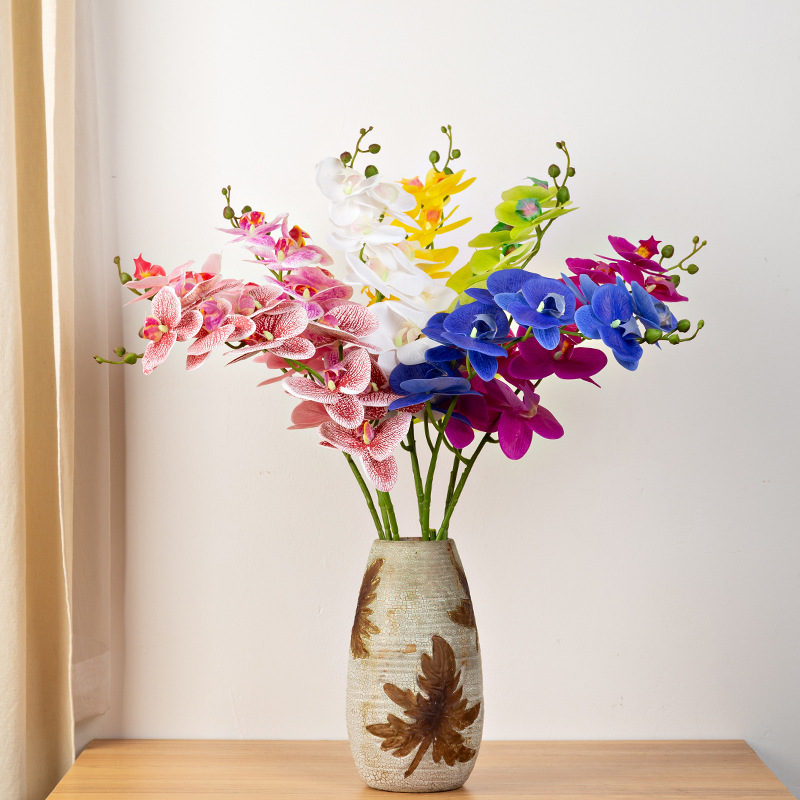 9-head Phalaenopsis artificial flower, hand-felt film artificial flower, Nordic table decoration, wedding floral art wholesale