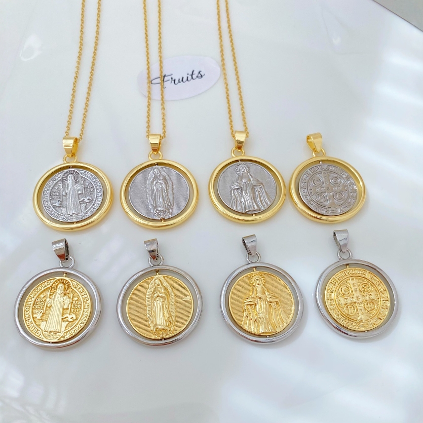 新品欧美时尚复古圆形耶稣O字链项链创意金银色圣母项链饰品