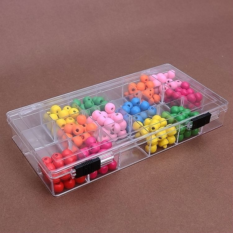 工厂直销PS环保长方形多格塑料盒18格固定翻盖透明收纳盒