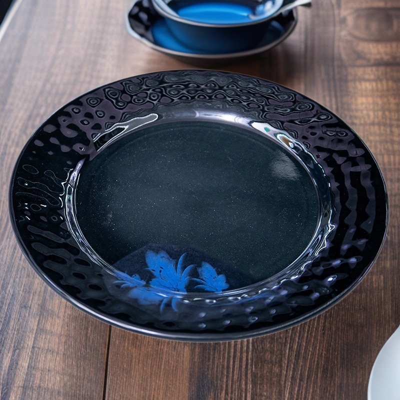Export melamine Japanese tableware, black plates, restaurant Western food steak plates, snack fried rice plates, OEM plating details Picture