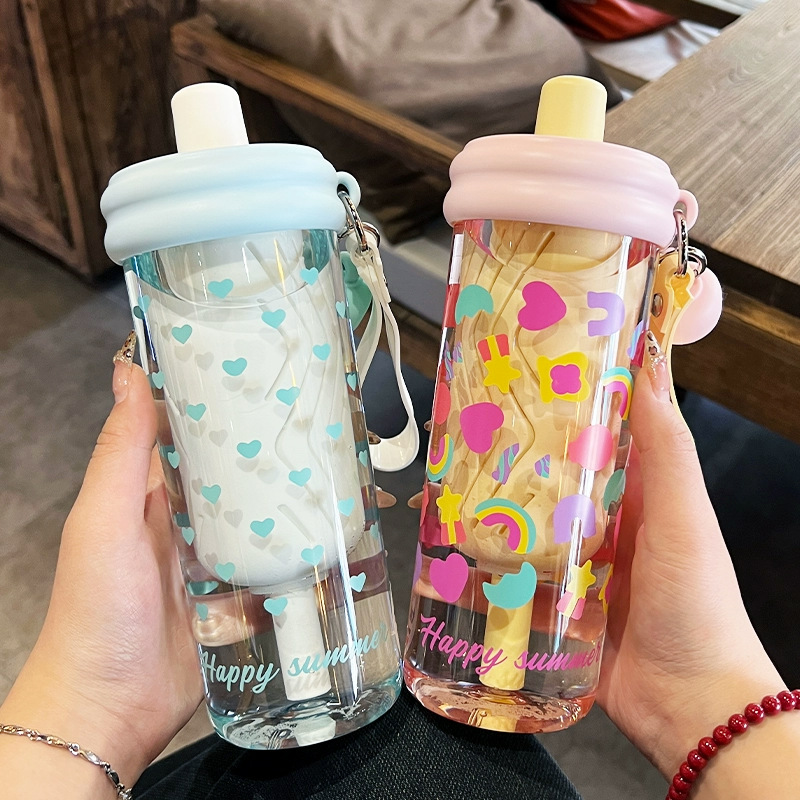Tritan girls' water cup Dopamine High appearance level Portable straw cup for making tea, new student gift plastic cup