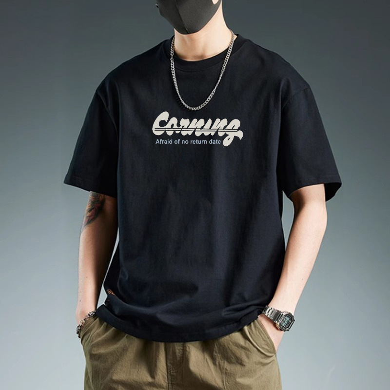 Pure cotton round-neck short-sleeved T-shirt, solid color, slim design sense, patchwork, niche, high-end, funny men's T-shirt, trendy brand print Specification image