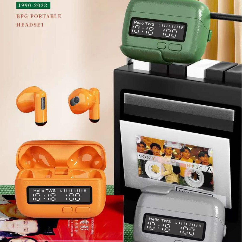 Simultaneous interpretation BPG portable noise-cancelling wireless Bluetooth headphones, in-ear style, unique retro, personalized, trendy, digital display, timing, AI translation, factory wholesale details Picture