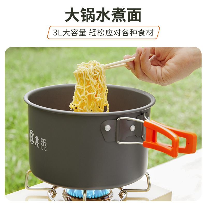 Outdoor cookware, camping cookware, barbecue equipment, complete set, gas stove, kettle, camping pot set, portable tableware, light Application Scenario